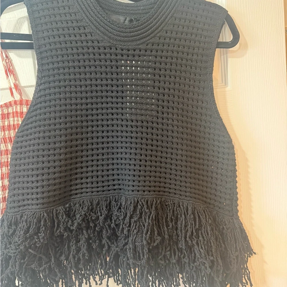 Zara Black Sleeveless Fringe Top - Picture 3 of 6